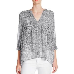 Joie Pure Silk Chiffon Top Black White Leopard Size S Sheer Blouse Lightweight